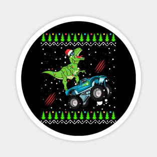 T Rex Monster Trucks Boys and Girls Santa Saurus Christmas Kids Boys Men Ugly Sweater Magnet